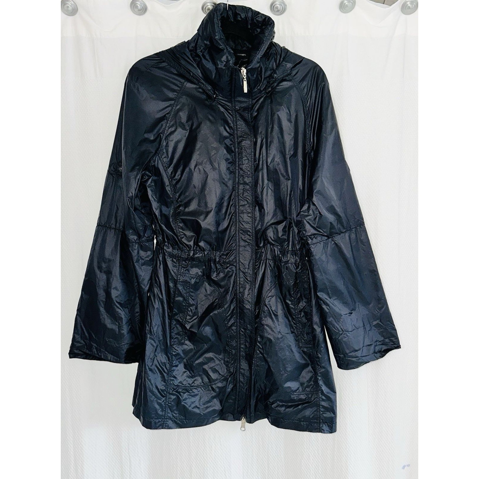 Anatomie Merika Black Hooded Mesh & Nylon Travel Jacket S Packable Drawstring